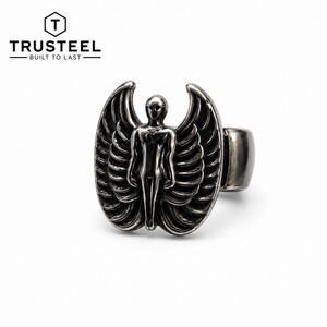 Men’s Stainless Steel Angel Wings Ring Gothic Biker Guardian Statement Size 10